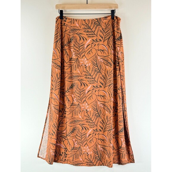Marine Layer Womens Skirt Brown Ryan Midi Slip Sierra Foliage Tropical Boho 10 - Picture 3 of 10